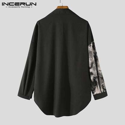 Men's Shirt Patchwork Long Sleeve