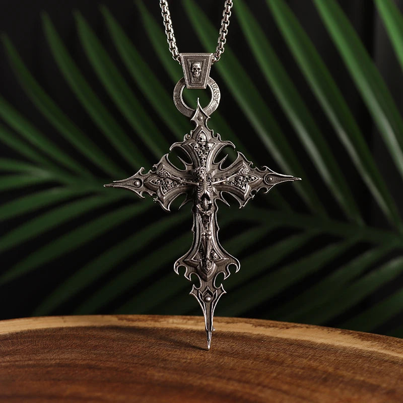 Vintage Gothic Cross Skull Pendant Necklace