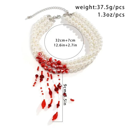 Red Blood Imitation Pearl Necklace