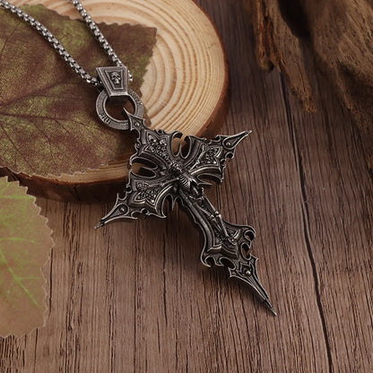 Vintage Gothic Cross Skull Pendant Necklace