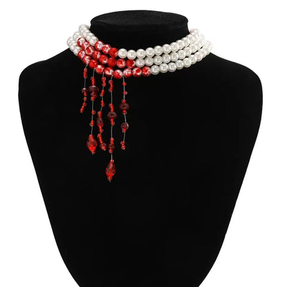 Red Blood Imitation Pearl Necklace