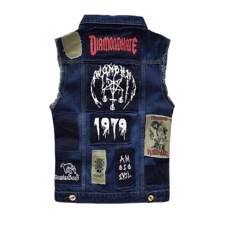 Men’s Patched Denim Punk Vest