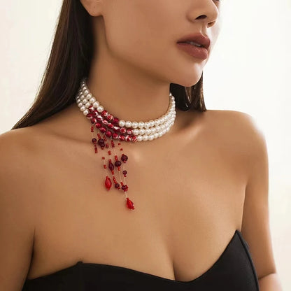 Red Blood Imitation Pearl Necklace